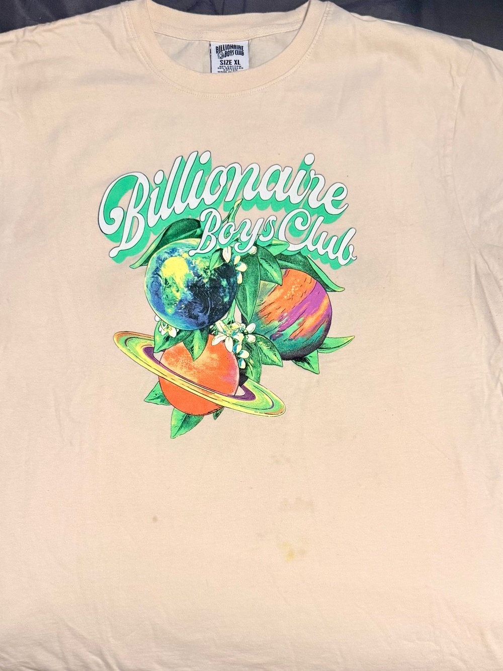 Billionaire Boys Club Cream Tee with Multicolor Planet & Fruit Graphic